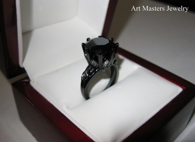 Classic 14K Black Gold 5.0 Ct Black Diamond Marquise White Sapphire Solitaire Ring R160-14KBGWSBD