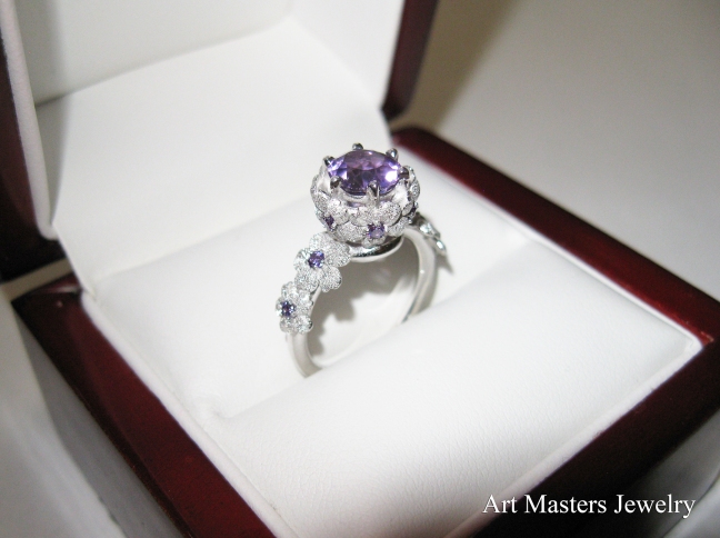 Nature Inspired 14K White Gold Lilac Amethyst Flower Wedding Ring Engagement Ring NN109S-14KWGLA