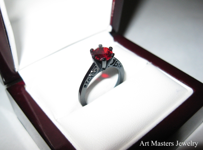 Modern 14K Black Gold New Fashion Gorgeous Solitaire 1.0 Carat Ruby Bridal Wedding Ring, Engagement Ring R26N-14KBGR