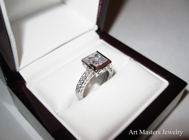 Classic Bridal 10K White Gold 2.5 Carat Square Princess White Sapphire Wedding Ring R309-10WGWS